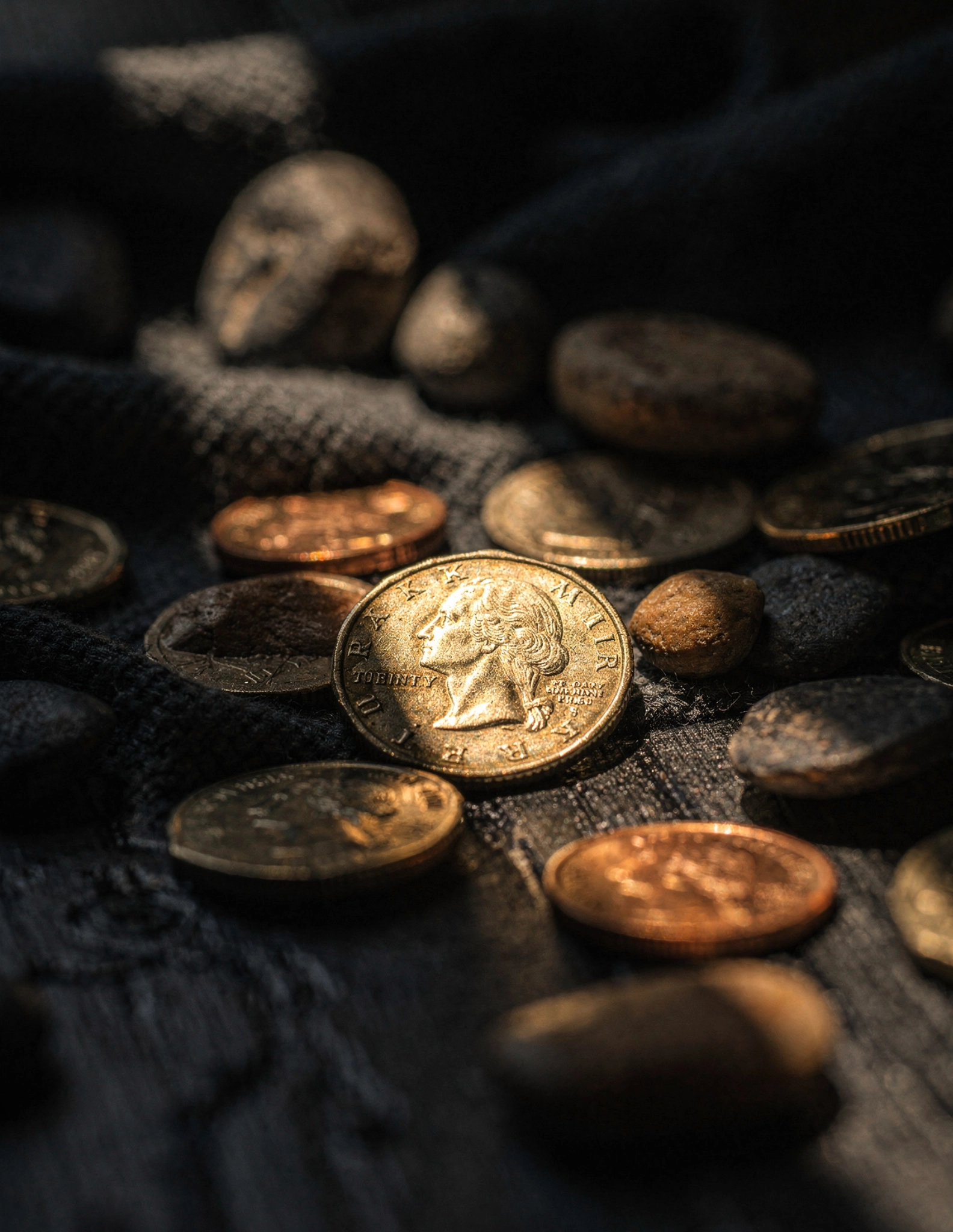 coins scattered on a table