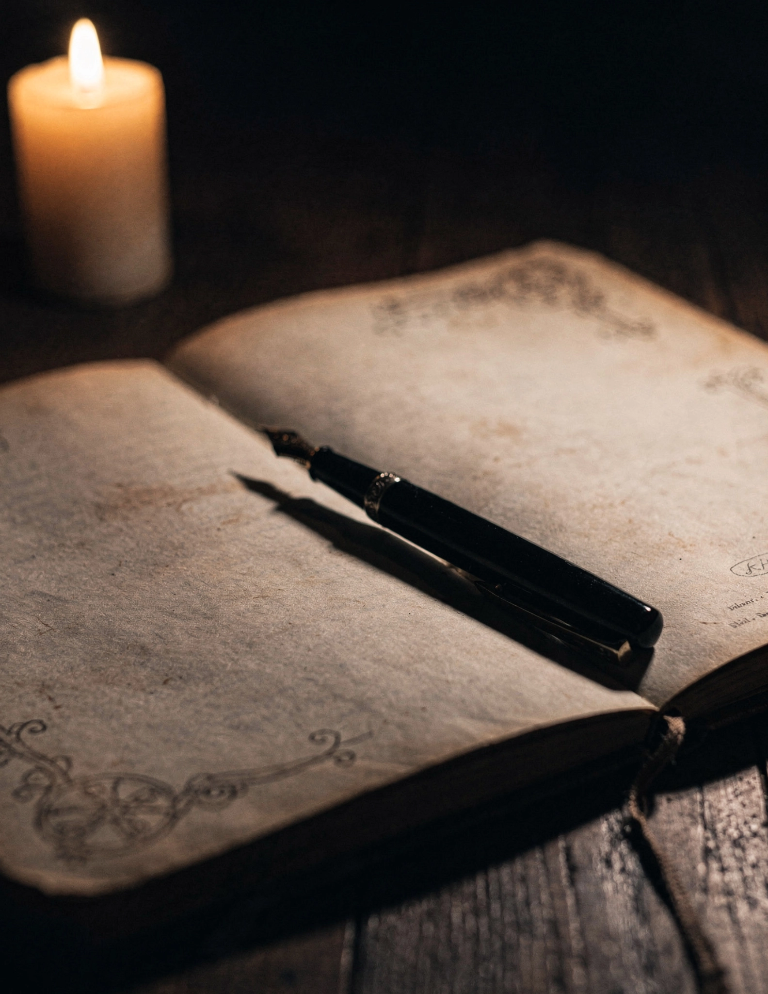 an open journal and a fountain pen