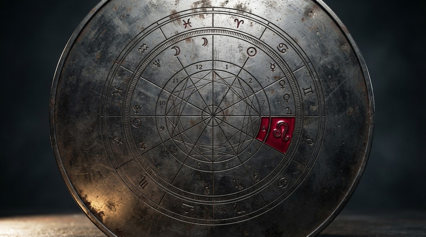 A birth chart wheel with the 7th house highlighted, symbolizing the eclipse activation in Leo.